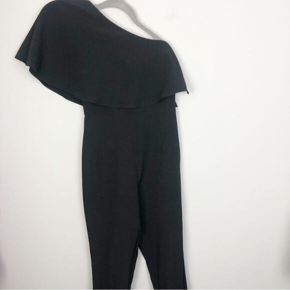 ASOS | Black Asymmetrical One Ruffle Shoulder Skinny Jumpsuit Women’s Size 2 - Picture 3 of 9